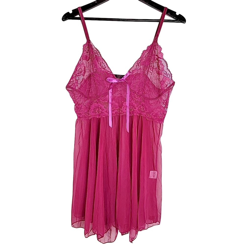 Avidlove Babydoll Nightie XXXL Pink Lace Sheer Chemise Adjustable Straps